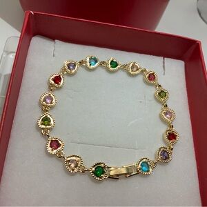 Gold Plated Elegant Multicolor Heart Tennis Bracelet - Mother’s Gift